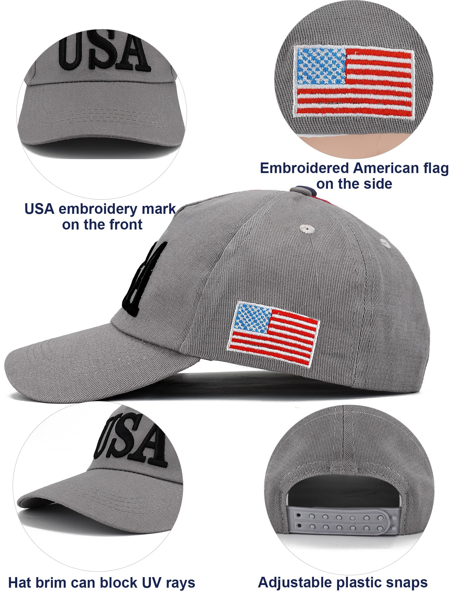 ROLVNHTV 4 Pieces USA Hats for Men American Flag Cap Adjustable Embroidered Patriotic Black Baseball Hat Trucker Hat for Men Women