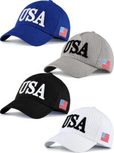 rolvnhtv 4 pieces usa hats for men american flag cap adjustable embroidered patriotic black baseball hat trucker hat for men women