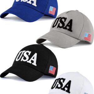 ROLVNHTV 4 Pieces USA Hats for Men American Flag Cap Adjustable Embroidered Patriotic Black Baseball Hat Trucker Hat for Men Women