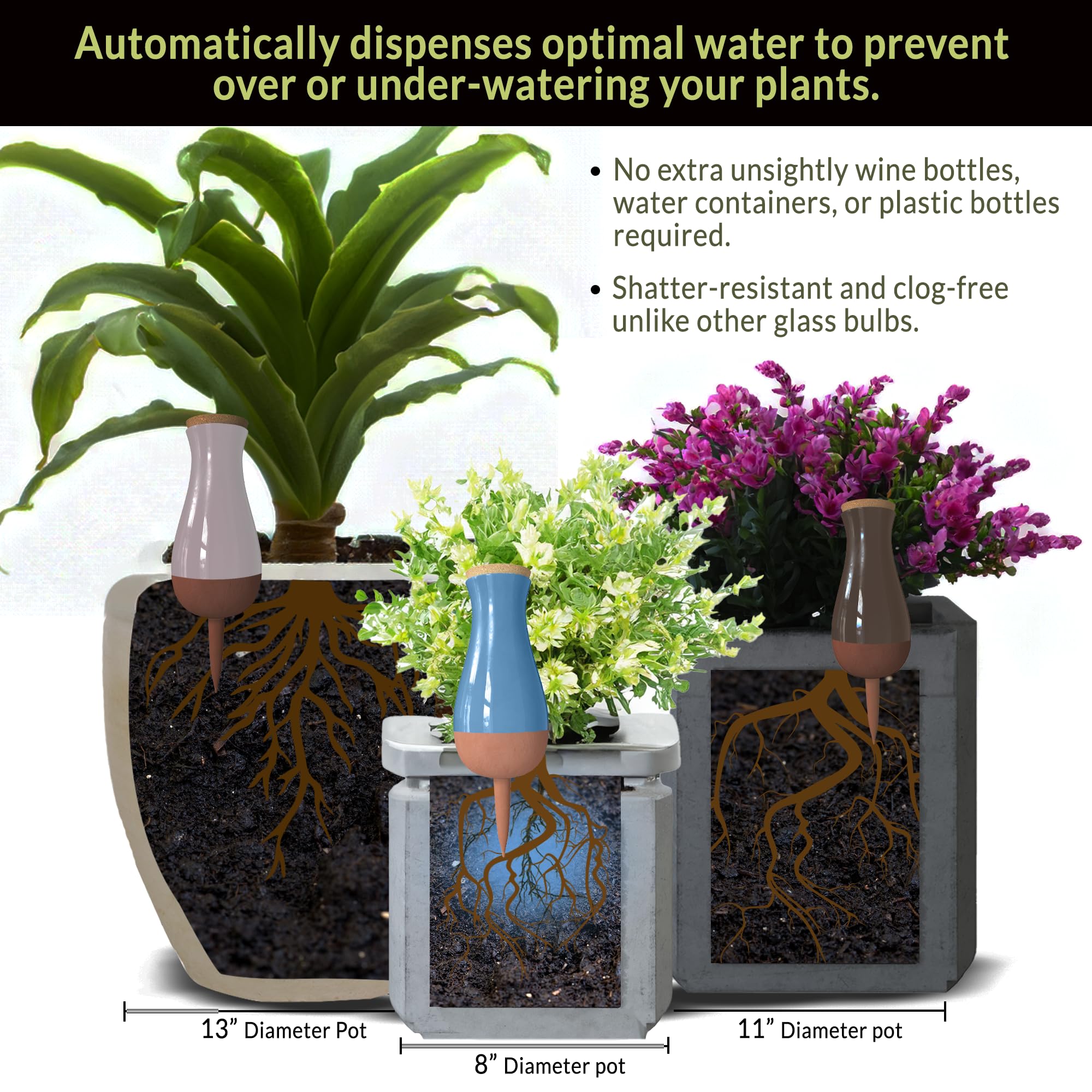 SmartiLiving Ollas (Set of 4) | 12oz Terracotta Plant Watering Globes - Self Watering Planter Insert - Automatic Plant Watering Devices | Vacation Watering Pots for Indoor & Outdoor Plants