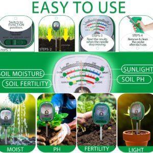 AiGerdinn Soil Test Kit, Soil Moisture Meter/Light/Fertility/Soil PH Meter for Gardening, No Need Battery Soil Tester for Indoor&Outdoor Garden,Farm,Lawn -GrassGreen