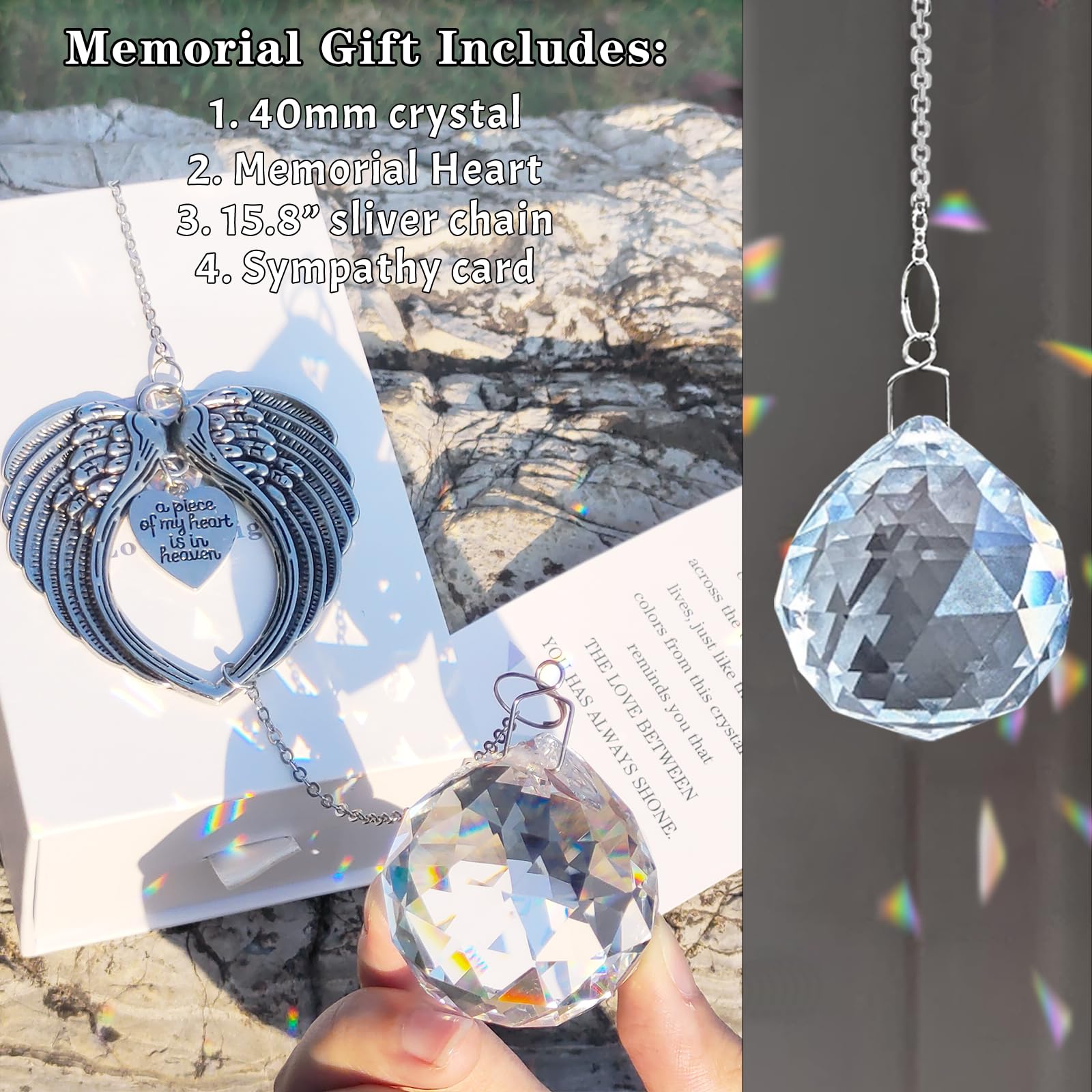 PUREFLY Memorial Gifts for Loss of Loved One, Unique Sympathy Gift Idea Crystal Ball Suncatcher, Rainbow Bereavement Grief Gift Box for Loss of Mom Friend Son Daughter Dog