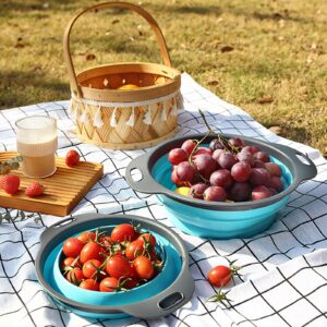 3 Piece Collapsible Colander Set - Round Silicone in Kitchen Food Strainers Drainer Basket Blue for Draining Pasta Vegetables Fruits (Blue)