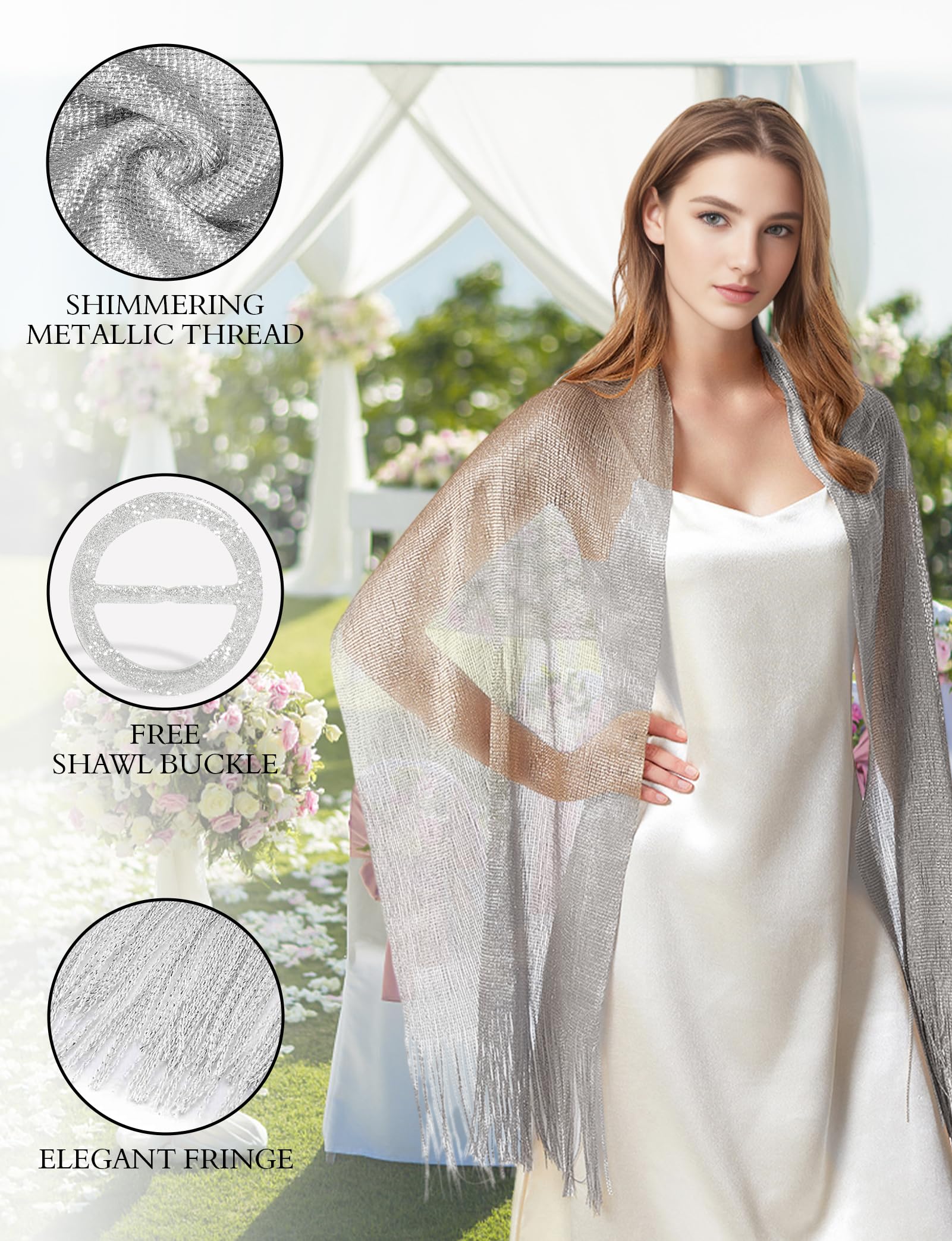 ZENUTA Shawls and Wraps for Evening Dresses, Womens Shawls and Wraps, Dressy Shawls and Wraps for Evening Wear (A. Silver (With Silver Buckle))