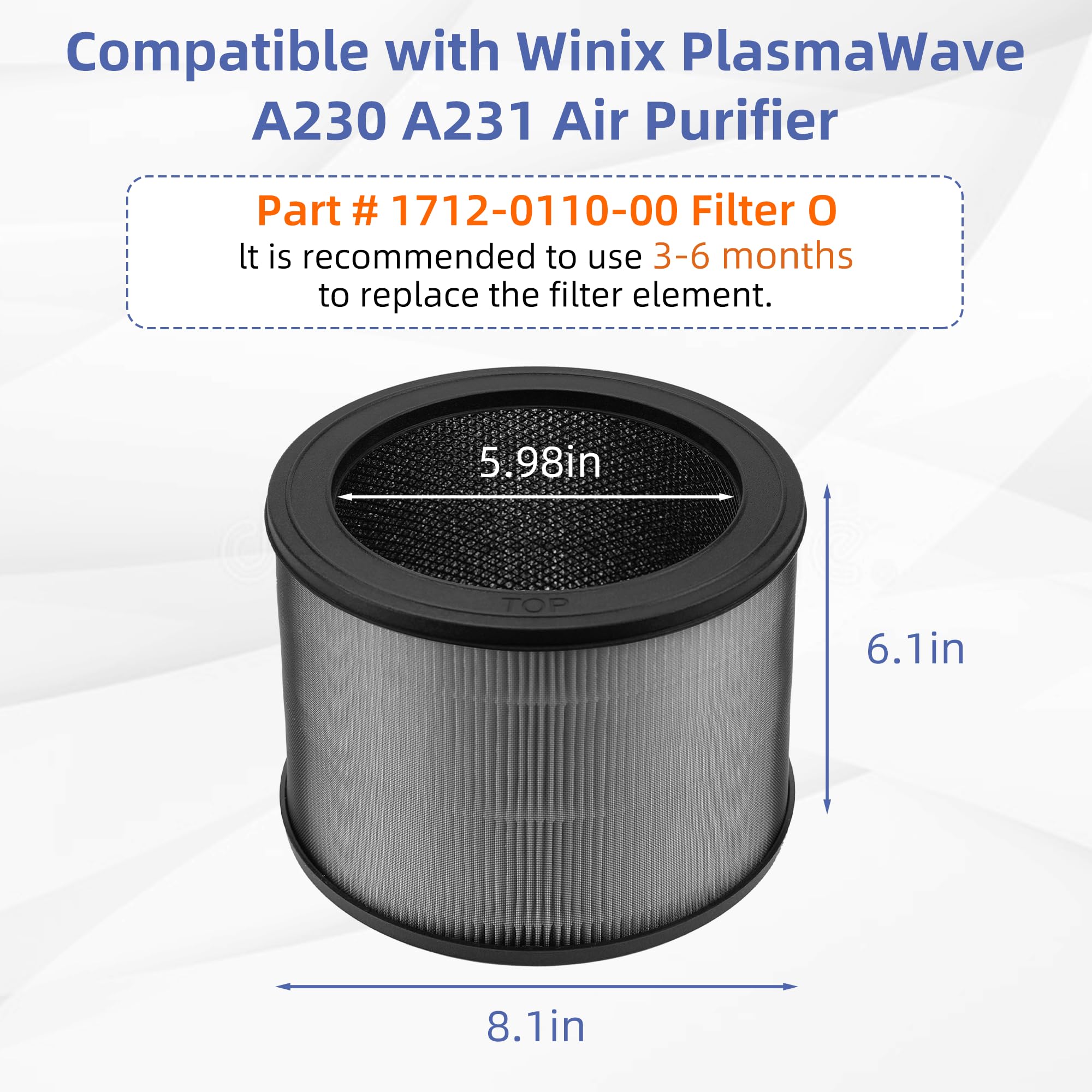 A230 Replacement Filter O for Winix A230 and A231 Air Purifier,3 in 1 H13 True HEPA High-Efficiency Activated Carbon Filter.Compare to Part # 1712-0110-00, 1712011000,2 Pack