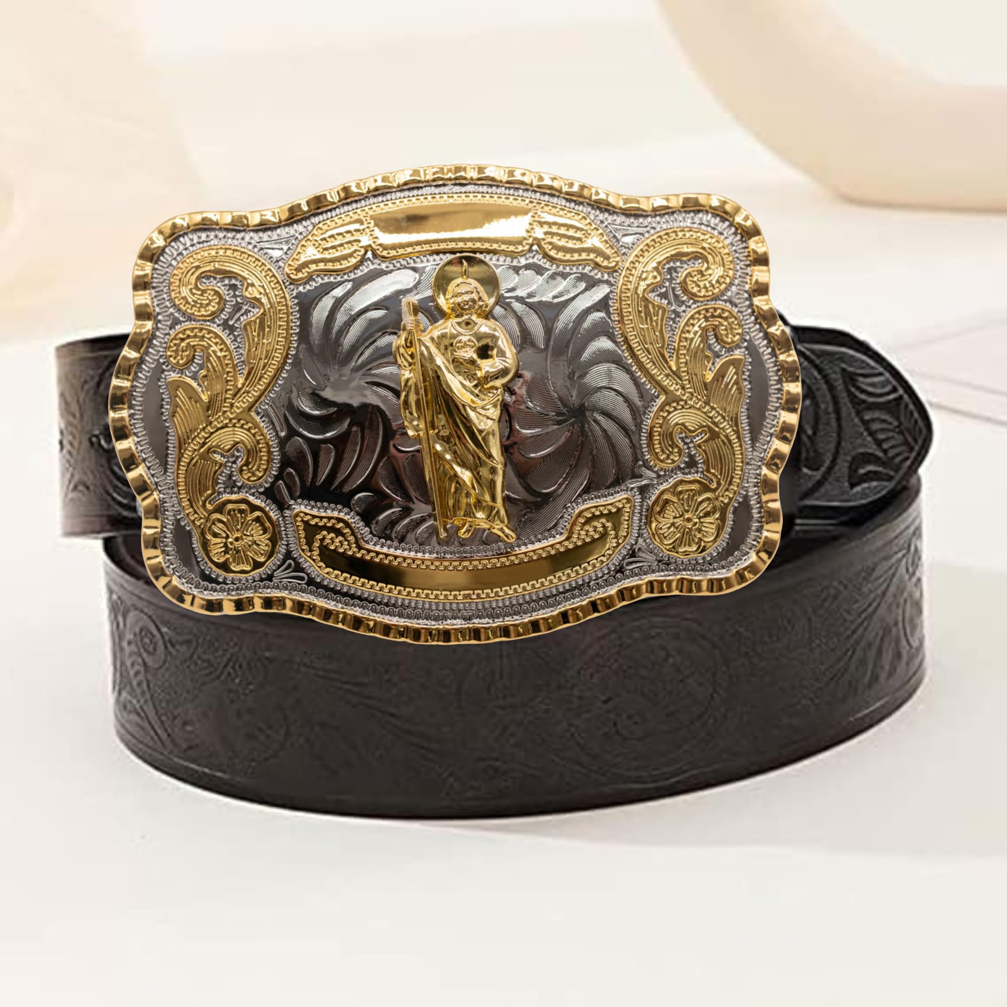 WMG Western St Jude Belt Buckle Gold Silver Saint Jude San Judas Cowboy Buckle Hebilla Vaquero Rodeo