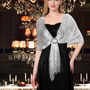 ZENUTA Shawls and Wraps for Evening Dresses, Womens Shawls and Wraps, Dressy Shawls and Wraps for Evening Wear (A. Silver (With Silver Buckle))