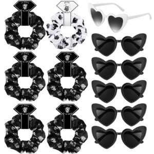 Domensi 12 Pcs Bride or Die Gothic Satin Bridesmaid Scrunchies of 12 Bachelorette Sunglasses Til Death Do Us Party Bachelorette Hair Ties Set Wedding Sunglasses for Bridal Proposal Gifts, Black White