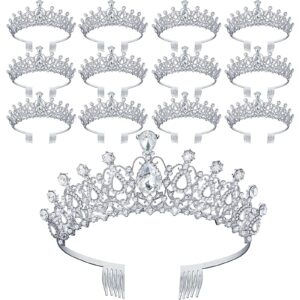 Loetere 12 Pcs Crystal Tiara and Princess Crown with Comb Crown Rhinestone Women Tiara Headpiece Queen Hair Accessories for Birthday Party Wedding Prom Halloween Cosplay Costume(Silver)