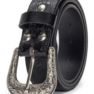 UTOWO Adjustable Vintage Western-Belts for Women Men Embossed PU Leather Buckles Cowboy-Cowgirl-Belt (for 28-38" Waist)