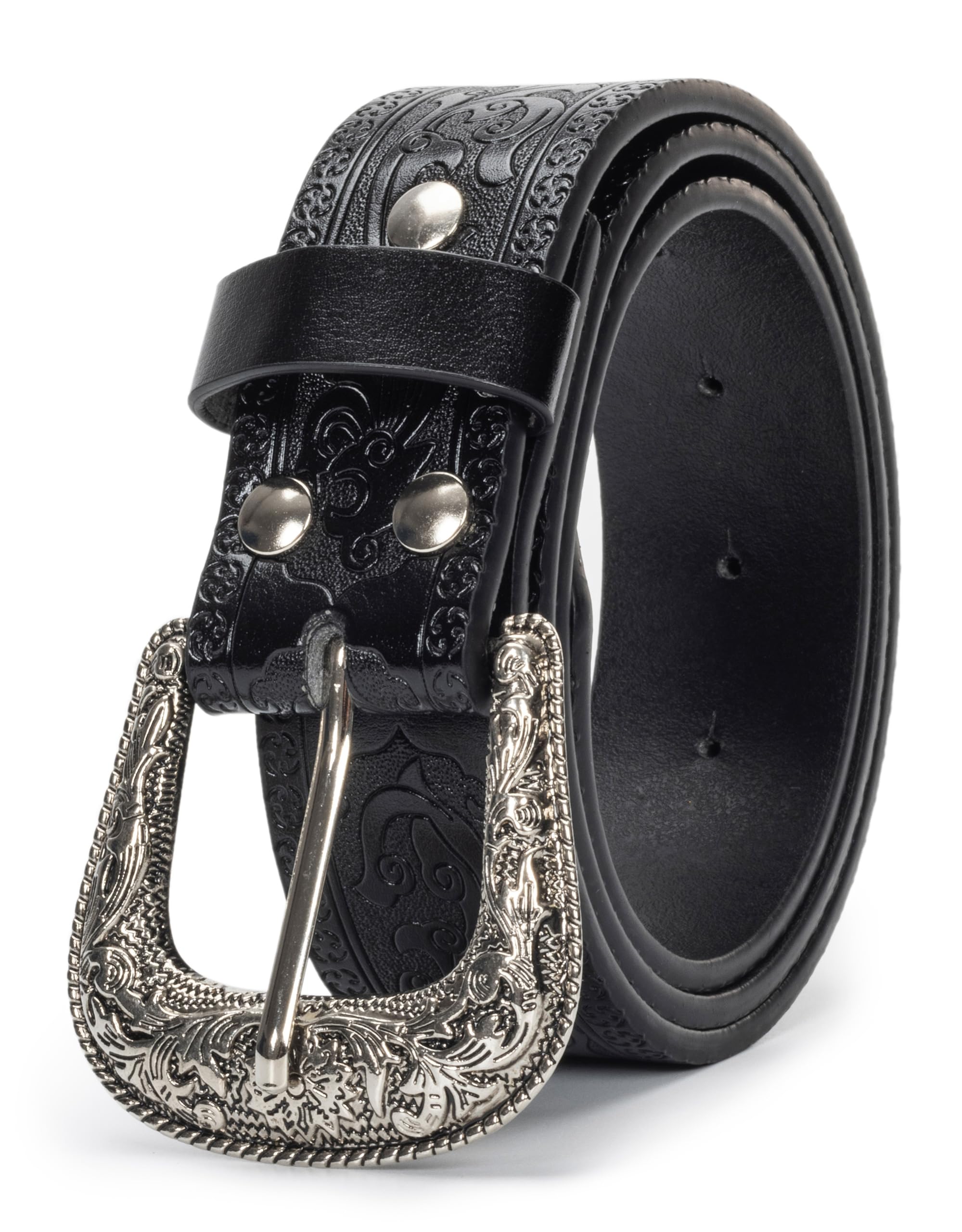 UTOWO Adjustable Vintage Western-Belts for Women Men Embossed PU Leather Buckles Cowboy-Cowgirl-Belt (for 28-38" Waist)