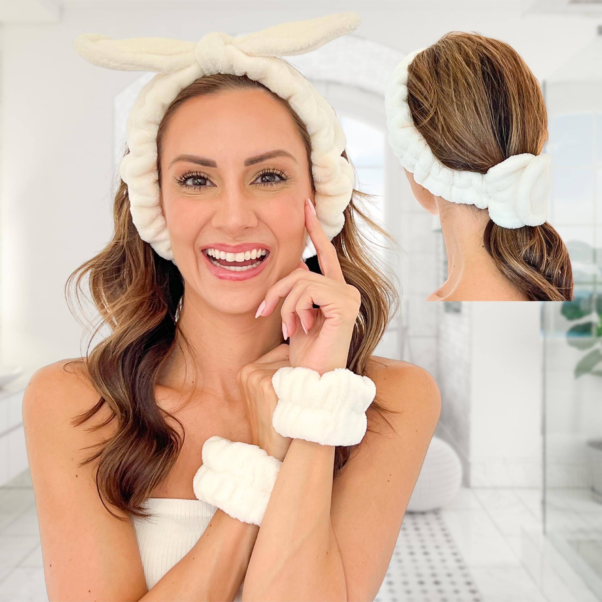 Gnarley Charley Blush Spa Headband and Wristband Set - Women's Hair Accessory for Securing Hair - Universal Stretch Fit Design - Wide Application & Easy Maintenance