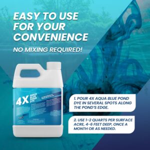 Aqua Blue Pond Dye 4X Concentrate, Lake & Pond Dye Blue for Aqua Blue Water, Ideal Pond Blue Dye & Lake Colorant, Aquashade Pond Dye That Protects Against Sunlight, Safe for Fish & Wildlife, 32 oz