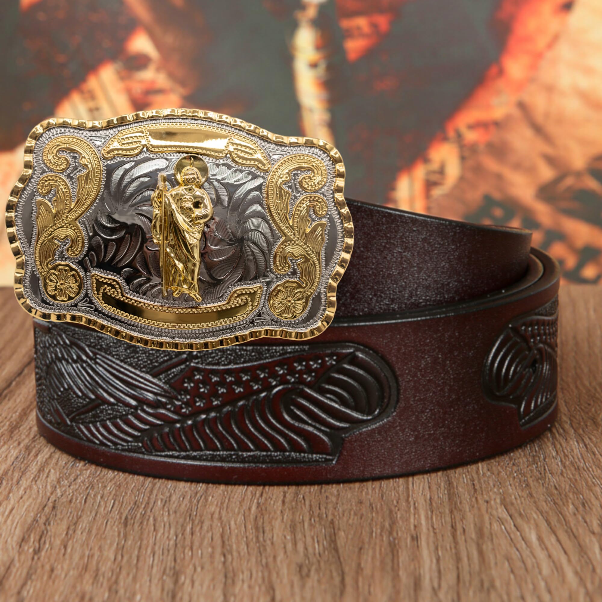 WMG Western St Jude Belt Buckle Gold Silver Saint Jude San Judas Cowboy Buckle Hebilla Vaquero Rodeo