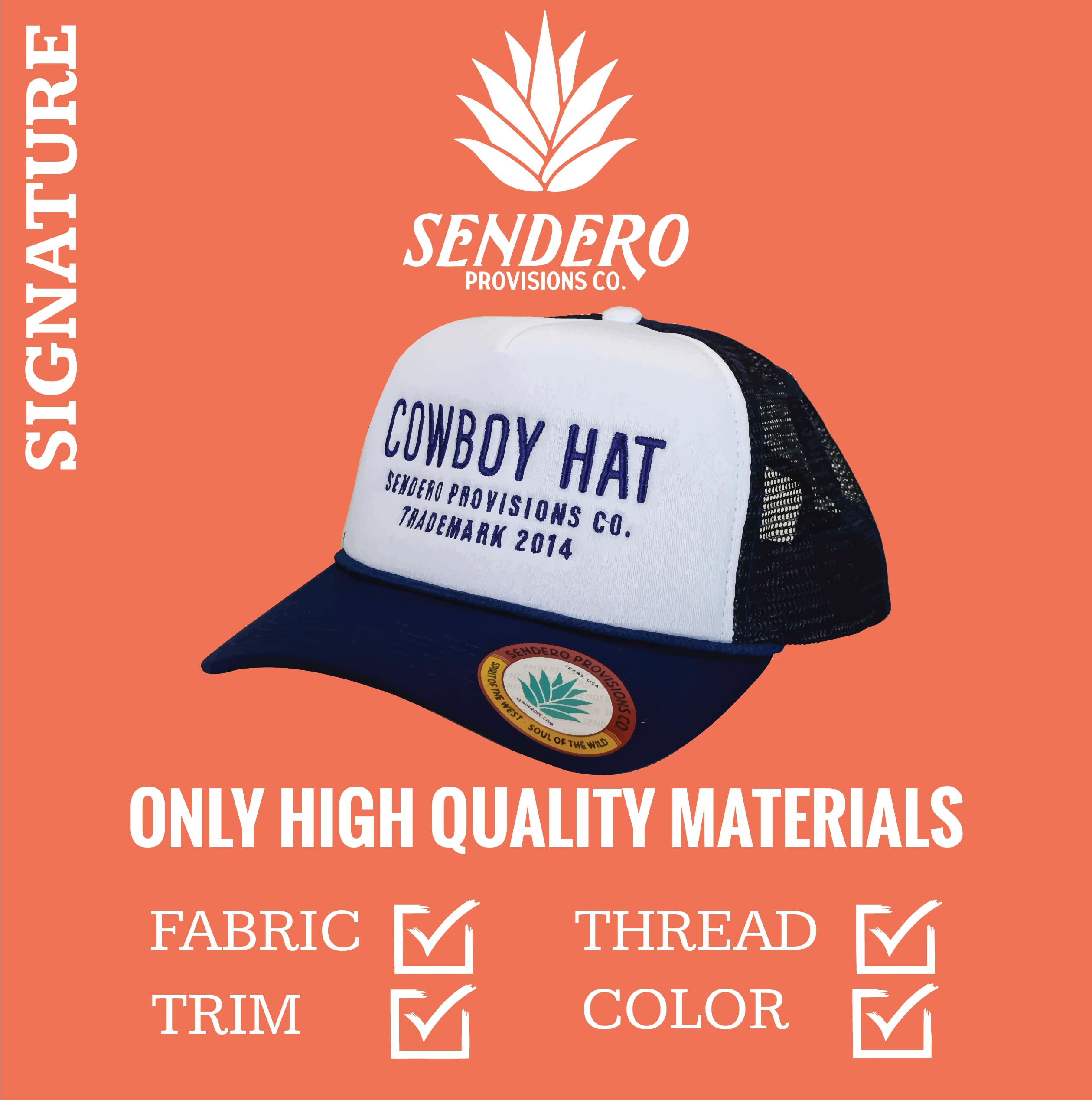 Sendero Provisions Co. Cowboy Hat Embroidered Logo Snapback Trucker Cap One Size (Blue/White)