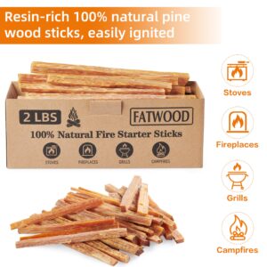 2 lbs Fatwood Fire Starter Sticks, 100% Natural Kindling Firewood Firestarter for Stoves, Pine Wood for Fireplaces, Campfires, Bonfires, Grill