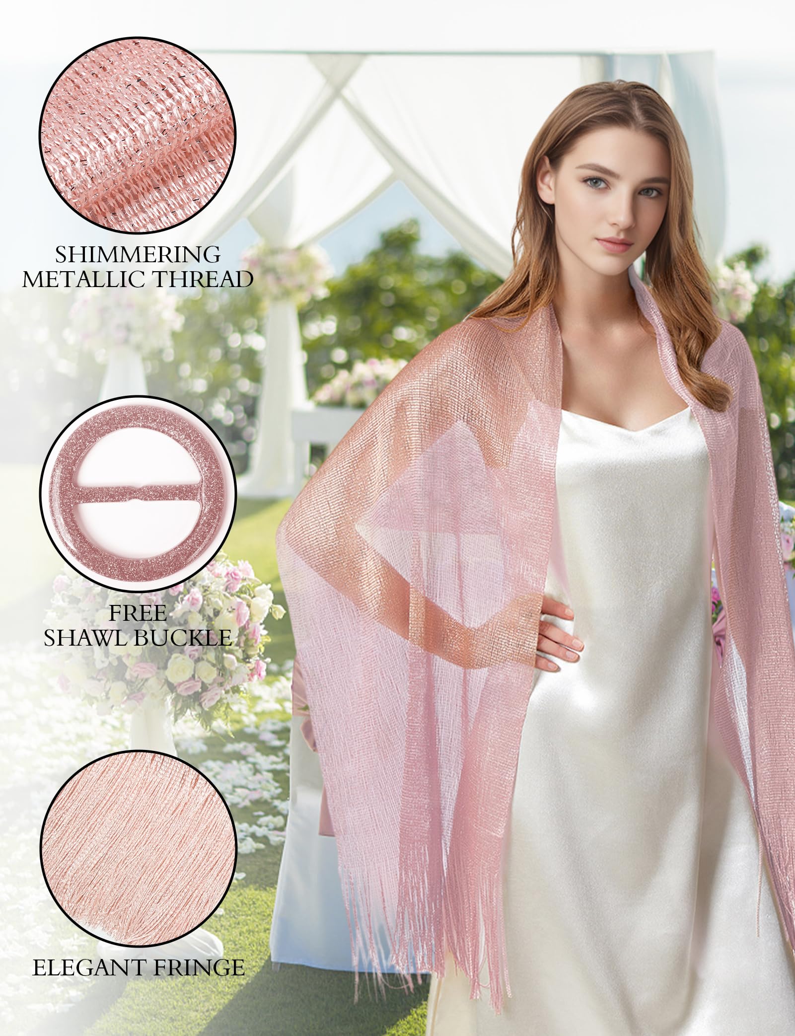 ZENUTA Shawls and Wraps for Evening Dresses, Womens Shawls and Wraps, Dressy Shawls and Wraps for Evening Wear (F. Pink (With Pink Buckle))