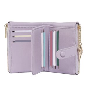 sunwel fashion small vegan leather wallet for women rfid blocking ladies 13 card holder with double zipper pocket (lavender)