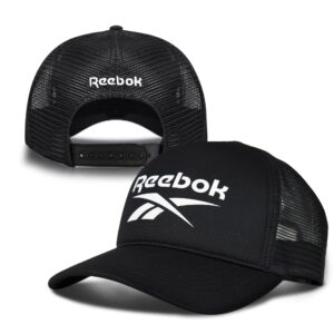 Reebok Trucker Mesh-Back Cap with Adjustable Snapback for Men and Women (One Size Fits Most), Black