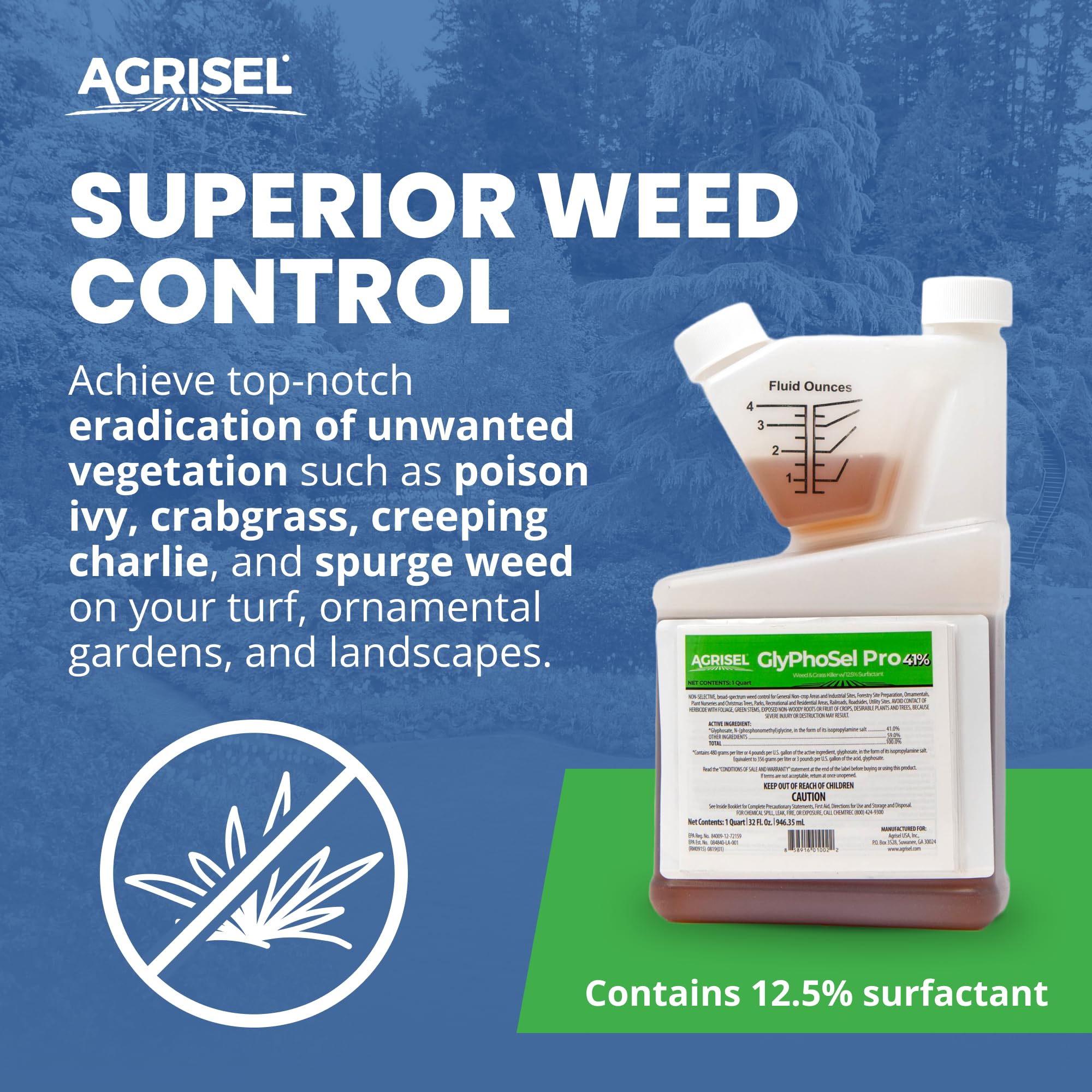 Agrisel GlyPhoSel Pro Weed Killer, Tackles Hard-to-Kill Weeds, Low-Odor, Easy Mixing, Pet Safe, Includes 3-Pack of Agrisel Protective Gloves, 32 Ounces