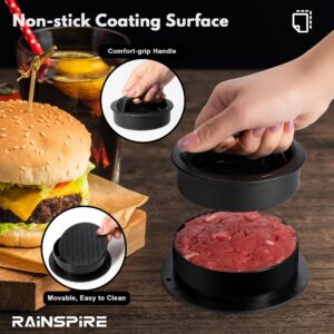 Rainspire Hamburger Press Patty Maker, 3 in 1 Non-Stick Burger Press Patty Maker, Hamburger Patty Maker, Burger Patty Maker, Patty Press for Stuffed Burgers, Sliders, Beef Burger, Black