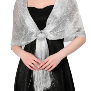 ZENUTA Shawls and Wraps for Evening Dresses, Womens Shawls and Wraps, Dressy Shawls and Wraps for Evening Wear (A. Silver (With Silver Buckle))