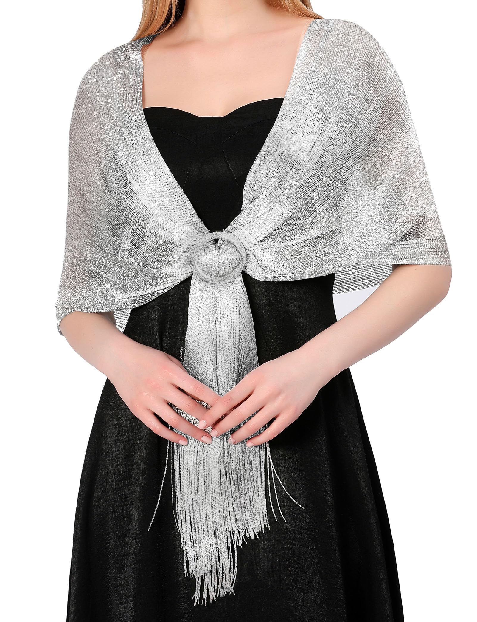 ZENUTA Shawls and Wraps for Evening Dresses, Womens Shawls and Wraps, Dressy Shawls and Wraps for Evening Wear (A. Silver (With Silver Buckle))