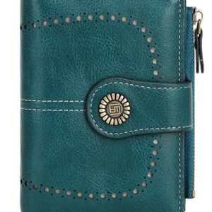 Ylawost Womens Wallet Small Bifold Leather Pocket Wallet Large Capacity Rfid Blocking Card Holder Zipper Coin Purse with 16 Card Slots & 2 ID Window-Peacock Blue