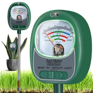 aigerdinn soil test kit, soil moisture meter/light/fertility/soil ph meter for gardening, no need battery soil tester for indoor&outdoor garden,farm,lawn -grassgreen