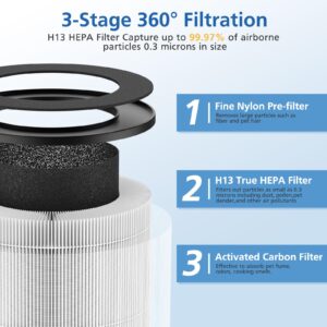 JORAIR D09 Replacement Filter Compatible with Tailulu Air Purifier Cleaner D09, 3-in-1 H13 Grade True HEPA Replacement Filter, 360 Rotating D09 Filter, 2 Pack