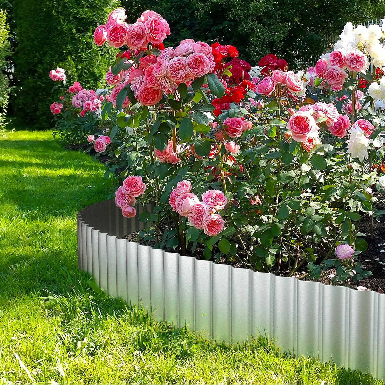 LAVEVE Corrugated Metal Garden Edging - Sturdy Border Perfect for DIY Flower Beds and Landscaping Borders (Silver, 6 Inch x 40FT)