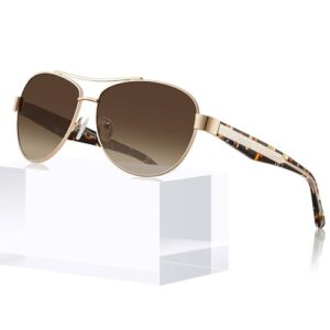 carfia new pilot sunglasses for women polarized uv protection, metal frame acetate temples, trendy fashion style ca2305