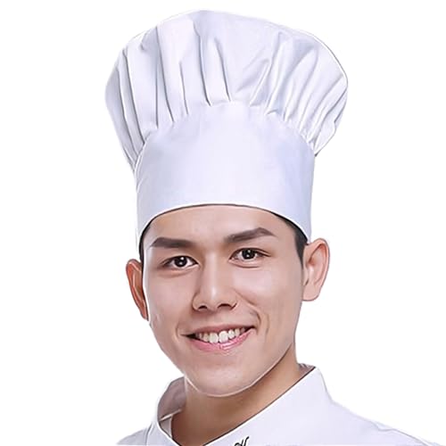 White Chef Hat for Men Women Adults,Elastic Band Adjustable Cotton Chefs Hat Hibachi Chef Works Hats Chef Cap Cook Hat