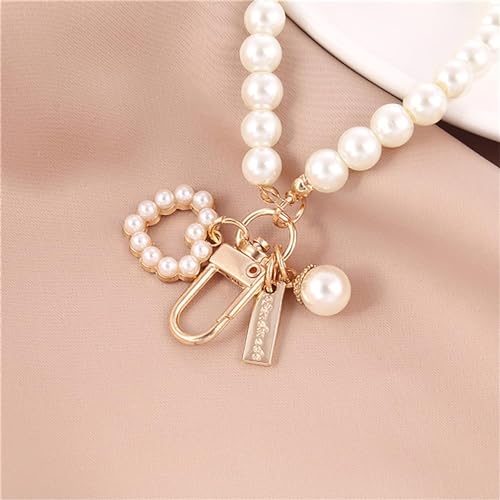 YSSZAM Gold Women's Imitation Pearl Chain Key Chain Backpack Key Pendant Accessories Key Ring Charm Gifts,Love Heart Women's Keyrings and Keychains