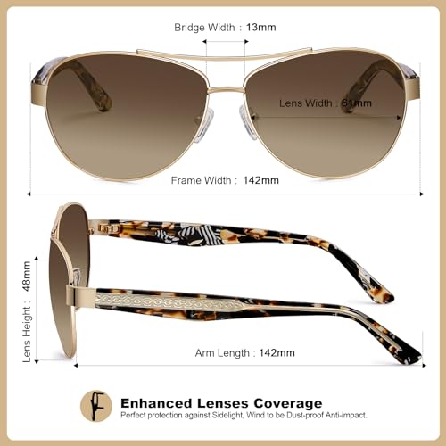 CARFIA New Pilot Sunglasses for Women Polarized UV Protection, Metal Frame Acetate Temples, Trendy Fashion Style CA2305