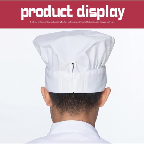 White Chef Hat for Men Women Adults,Elastic Band Adjustable Cotton Chefs Hat Hibachi Chef Works Hats Chef Cap Cook Hat