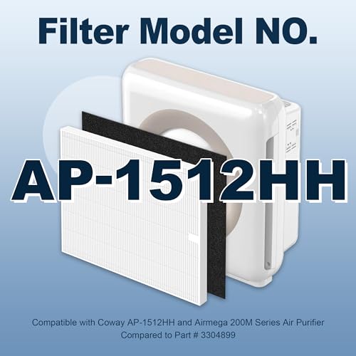 AP-1512HH & 200M Replacement Filter Compatible with Coway Airmega AP-1512HH and 200M Air Purifier, 2 True HEPA and 8 Carbon Pre-Filters, Compared to Part # 3304899