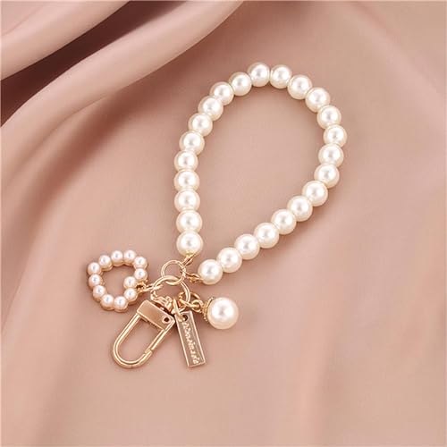 YSSZAM Gold Women's Imitation Pearl Chain Key Chain Backpack Key Pendant Accessories Key Ring Charm Gifts,Love Heart Women's Keyrings and Keychains