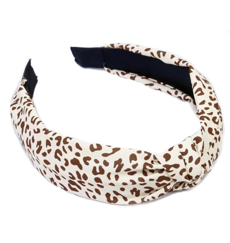 Knotted Fashion Hairbands and Hair Hoops: Non-Slip Top Knot Headbands with Leopard Print for Women and Girls - 4PCS Beige Brown Hair Accessories Set