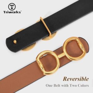 TRIWORKS Reversible Leather Belt for Women, Fashion Ladies Belt for Jeans Pants Dress Width:0.9", A-Black/Brown