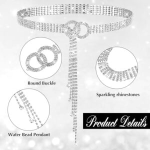 Andibro Rhinestone Waist Belt for Women, Crystal Waist Chain Belt Adjustable Diamond O-Ring Waistband Belt for Jeans Dresses