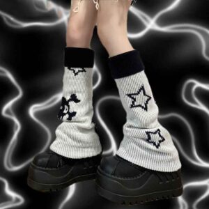 BXCNCKD Gothic Skull Print Two Side Wear Knitted Leg Warmers Socks Y2k Star Punk Girls Japanese Kawaii Streetwear Leg Cover (One size,Star skull)