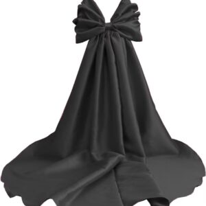 Mouccy Black Halloween Cape with Big Bow Satin Wedding Bridal Cloak Detachable Bridal Wraps with Sleeves Detachable Train