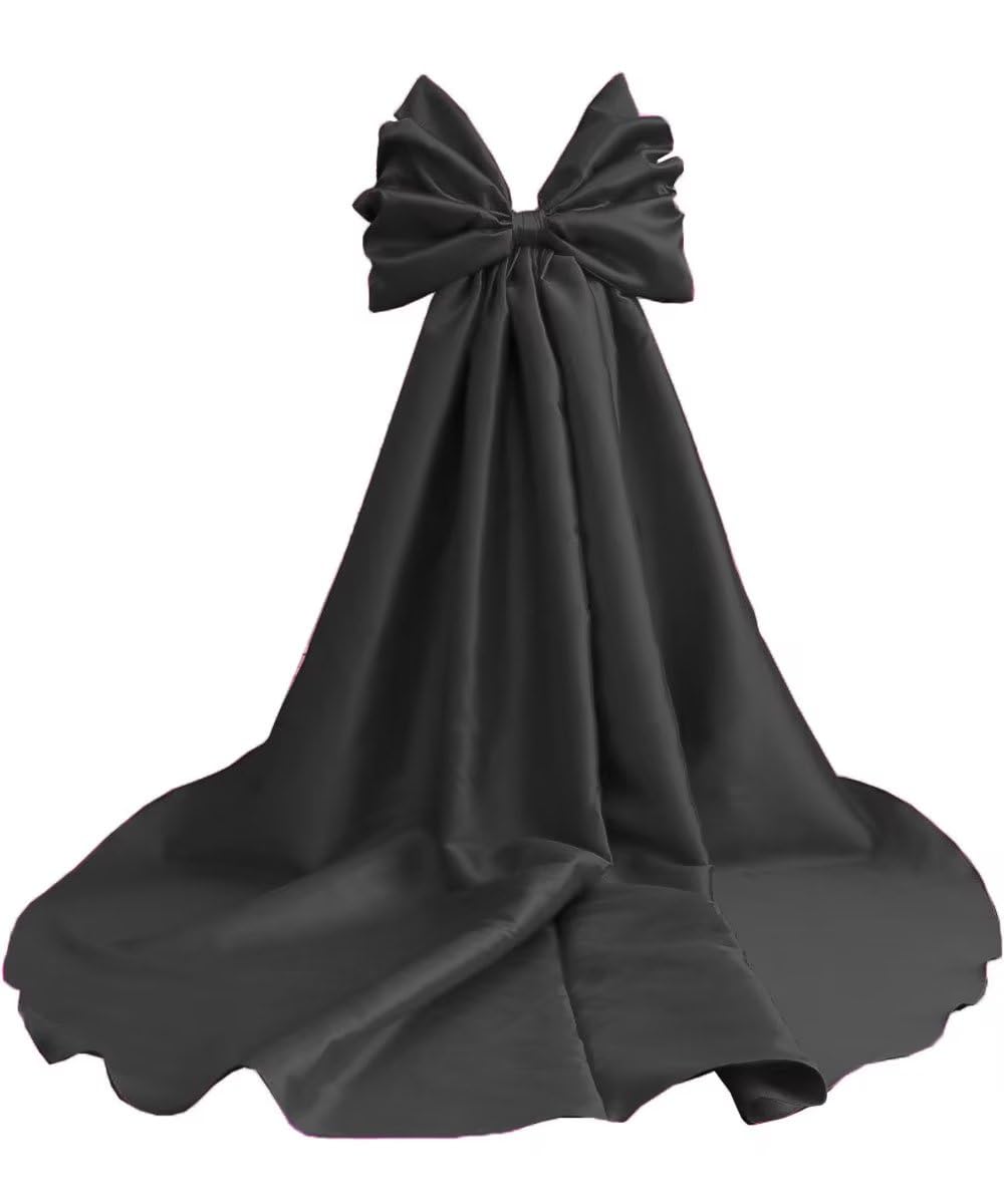 Mouccy Black Halloween Cape with Big Bow Satin Wedding Bridal Cloak Detachable Bridal Wraps with Sleeves Detachable Train