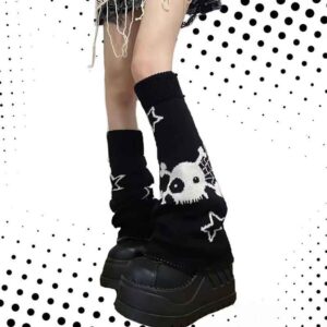 BXCNCKD Gothic Skull Print Two Side Wear Knitted Leg Warmers Socks Y2k Star Punk Girls Japanese Kawaii Streetwear Leg Cover (One size,Star skull)