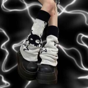 BXCNCKD Gothic Skull Print Two Side Wear Knitted Leg Warmers Socks Y2k Star Punk Girls Japanese Kawaii Streetwear Leg Cover (One size,Star skull)