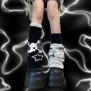 BXCNCKD Gothic Skull Print Two Side Wear Knitted Leg Warmers Socks Y2k Star Punk Girls Japanese Kawaii Streetwear Leg Cover (One size,Star skull)