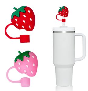 weltaz 2 pack strawberries straw covers cap compatible with stanley 14oz&20oz&30oz&40oz tumbler,food grade silicone cute straw topper, straw protectors for 10mm straw