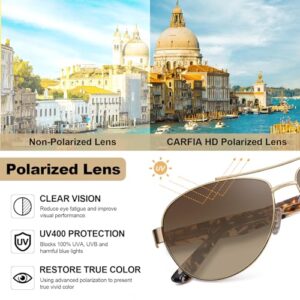 CARFIA New Pilot Sunglasses for Women Polarized UV Protection, Metal Frame Acetate Temples, Trendy Fashion Style CA2305