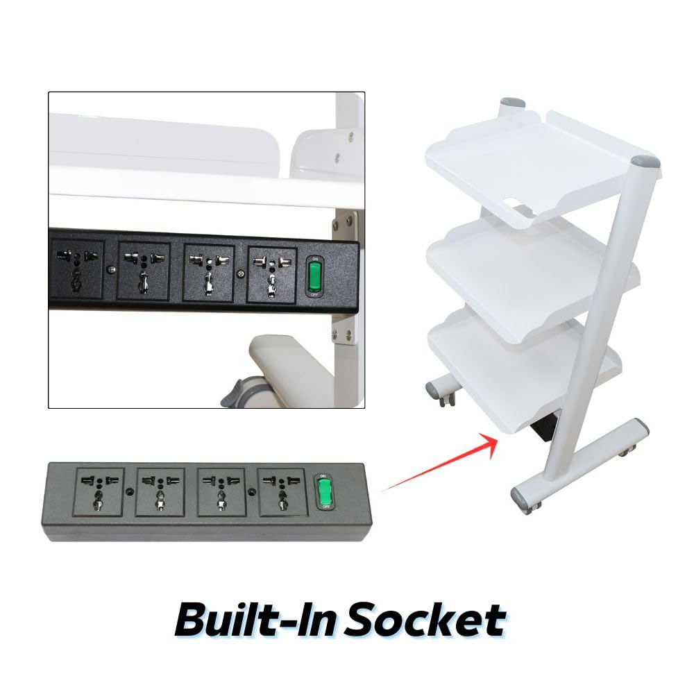 fonhunt Dental Mobile Cart 3-Layers Cart Multi-Function Rolling Trolley Built-in Socket, 40kg/88lbs Load Capacity for Dental Lab, Hospital and Beauty Salon